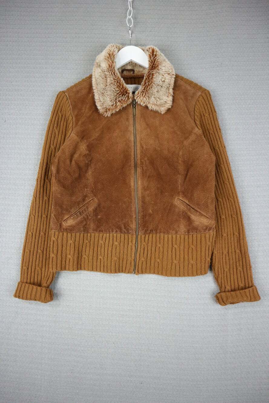 It's a New vision two tone faux fur Ribbed Jacket Leather Large